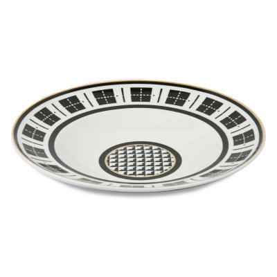 Baci Milano - Modello: Optical - Piatto fondo in porcellana dal design moderno - Colore: Bianco/Nero - SKU: GPL1.OPT01 - Codice EAN: 8057143588782