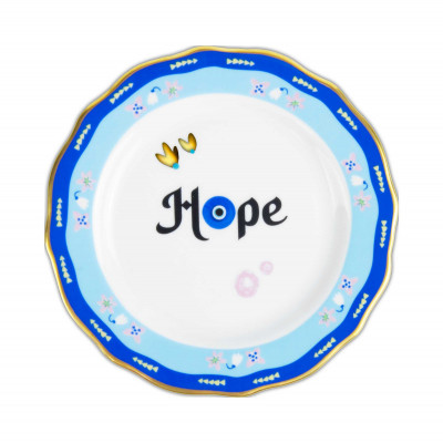  Baci Milano - Modello: Mamma Mia - Piatto per pane in porcellana dal design moderno ed elegante "Hope" - Colore: Azzurro/Blu - SKU: PLA4.MAM01 - Codice EAN: 8059793463044 