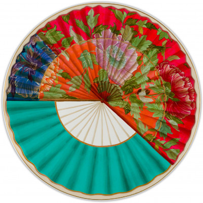  Baci Milano - Modello: Ventagli - Set 6 pezzi piatti piani in porcellana dal design moderno ed elegante - Colore: Rosso/Turchese - SKU: PLA1.VEN01 - Codice EAN: 8057143589505 