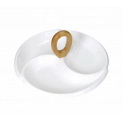  Brandani - Antipastiera in porcellana con manico in bamboo - Colore: Bianco - SKU: B52973 - Codice EAN: 8029722529738 