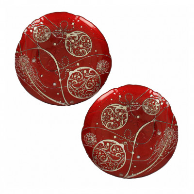  Brandani - Modello: Regalomagia - Set 2 pezzi piattini in vetro - Colore: Rosso/Oro - SKU: B84392 - Codice EAN: 8029722843926 