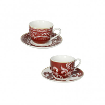  Brandani - Royal red - Set 2 pezzi tazzine da caffè in ceramica dal design classico - Colore: Rosso/Bianco - SKU: B51081 