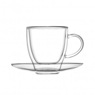  Brandani - Set 2 pezzi tazzine da caffe in vetro con piattino dal design moderno - Colore: Trasparente - SKU: B52477 