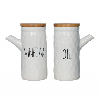 Brandani - Modello: New Age - Set 2 portacondimenti olio e aceto in ceramica con tappo in bamboo - Colore: Bianco - SKU: B51944 - Codice EAN: 8029722519449 