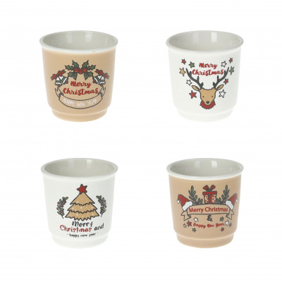  Brandani - Modello: Pan Di Zenzero - Set 4 pezzi bicchierini da caffè in ceramica - Colore: Bianco/Marrone - SKU: B80059 - Codice EAN: 8029722800592 