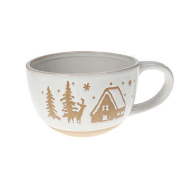  Brandani - Pan Di Zenzero - Tazza da colazione in ceramica con bosco - Colore: Bianco/Marrone - SKU: B80050 