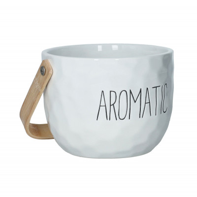  Brandani - Modello: New Age - Vaso porta piante in ceramica con manico di bamboo - Colore: Bianco - SKU: B51947 - Codice EAN: 8029722519470 