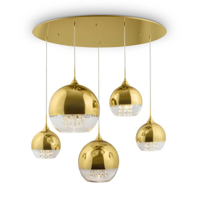  Maytoni - Fermi - Lampada a sospensione elegante con 5 diffusori rotondi in vetro dorato - Colore: Oro - 5 Lampadine E27 60W - IP20 - SKU: P140-PL-170-5-G 