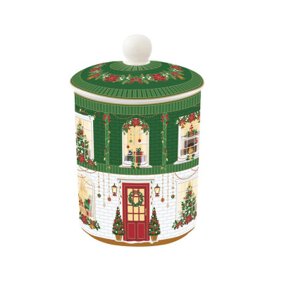  Easy Life - Modello: Festive Avenue - Barattolo con coperchio in porcellana con decoro natalizio - Colore: Verde - SKU: R1444#FEAV - Codice EAN: 8001544174204 