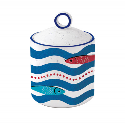  Easy Life - Modello: Sardine's party - Barattolo per alimenti in porcellana - Colore: Bianco/Blu - SKU: R2211#SARD 