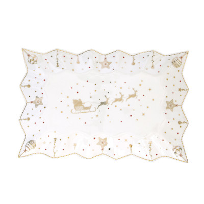 Easy Life - Modello: Christmas Lights - Piatto da portata in porcellana a tema natalizio - Colore: Oro - SKU: R1004#CHLI - Codice EAN: 8001544133102