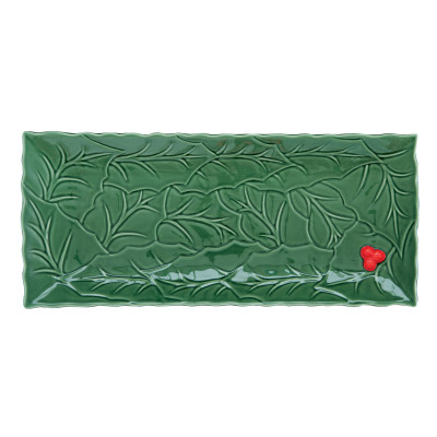 Easy Life - Modello: Holly & Berries - Piatto da portata rettangolare in porcellana a temna natalizio - Colore: Verde - SKU: R2176#HOLG - Codice EAN: 8001544161105