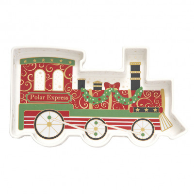  Easy Life - Modello: Polar Express - Piatto in porcellana a forma di trenino natalizio - Colore: Verde/Rosso - SKU: R1331#EXPR - Codice EAN: 8001544142586 