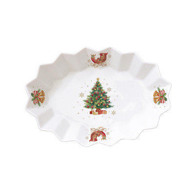  Easy Life - Modello: Christmas Tales - Piatto ovale in porcellana con decori natalizi - Colore: Bianco - SKU: R1048#CTAL - Codice EAN: 8001544174891 