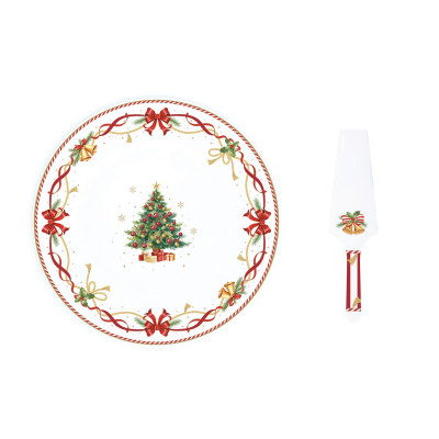  Easy Life - Modello: Christmas Tales - Piatto torta con paletta in porcellana con decoro natalizio - Colore: Multicolore - SKU: R1112#CTAL - Codice EAN: 8001544174938 