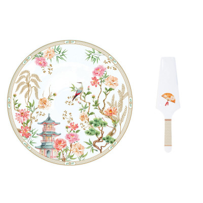 Easy Life - Modello: Jardins D'Orient - Piatto torta con paletta in porcellana - Colore: Multicolore - SKU: R1112#JADO - Codice EAN: 8001544113227