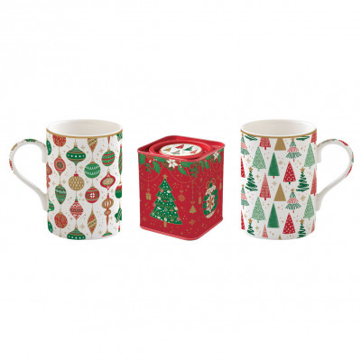  Easy Life - Jingle Bells - Set 2 tazze in porcellana con scatola a tema natalizio - Colore: Multicolore - SKU: R1497#JING 