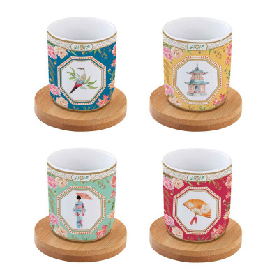  Easy Life - Jardins D'Orient - Set 4 bicchierini da caffe con piattino in bamboo - Colore: Multicolore - SKU: R1476#JADO 