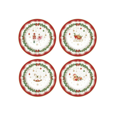  Easy Life - Modello: Magie de Noel - Set 4 piatti da dessert in porcellana con decori natalizi - Colore: Multicolore - SKU: R1100#MNOE - Codice EAN: 8001544019758 