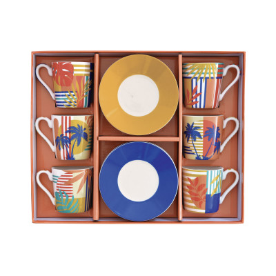  Easy Life - Bahia - Set 6 tazzine con piattini in porcellana dal design moderno ed elegante - Colore: Multicolore - SKU: R0126#BAHA 