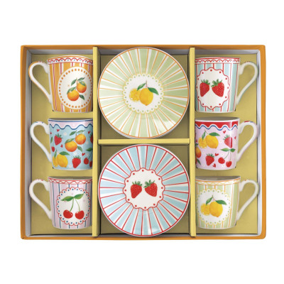  Easy Life - Fruit Mania - Set 6 tazzine da caffe con piattino in porcellana - Colore: Multicolore - SKU: R0126#FMAN 