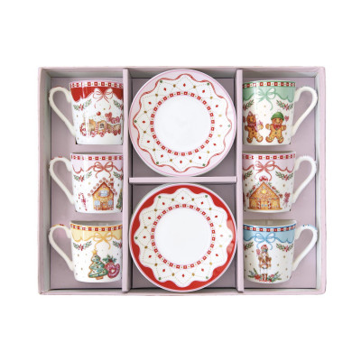  Easy Life - Sweet Christmas - Set 6 tazzine da caffe con piattino in porcellana - Colore: Multicolore - SKU: R0126#SWEC 