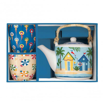  Easy Life - A la plage - Set con Teiera e 2 bicchierini in porcellana - Colore: Multicolore - SKU: R1467#ALAP 