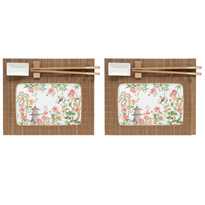  Easy Life - Modello: Jardins D'Orient - Set sushi in porcellana con 2 tovagliette e 2 bacchette - Colore: Multicolore - SKU: R1199#JADO - Codice EAN: 8001544168364 