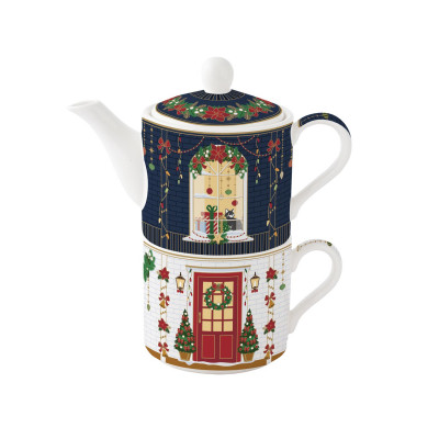  Easy Life - Festive Avenue - Teiera con tazza in porcellana con decori natalizi - Colore: Multicolore - SKU: R0111#FEAV 