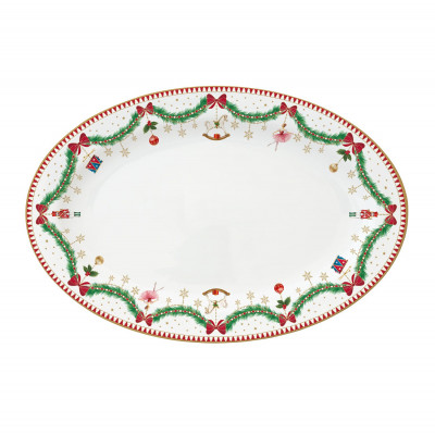  Easy Life - Modello: Magie de Noel - Vassoio ovale in porcellana con decoro natalizio - Colore: Multicolore - SKU: R1116#MNOE - Codice EAN: 8001544020211 