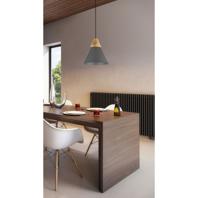  Maytoni - Bicones - Sospensione moderna industrial con base in legno e cono in metallo - Colore: Nero - 1 Lampadina E27 60W - IP20 - SKU: P359-PL-220-C 