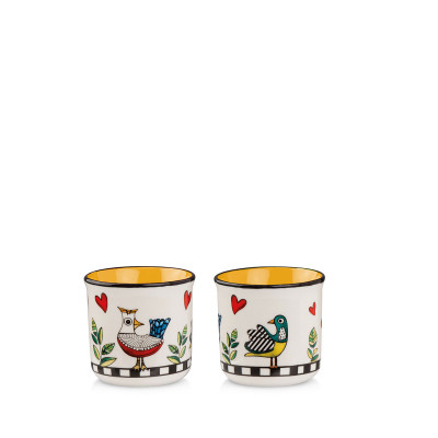  Egan - Modello: Cocoricò - Set 2 bicchieri in porcellana decorata dal design moderno - Colore: Giallo - SKU: 228015 - Codice EAN: 8059018030327 