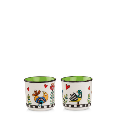  Egan - Modello: Cocoricò - Set 2 bicchieri in porcellana decorata dal design moderno - Colore: Verde - SKU: 228014 - Codice EAN: 8059018030310 