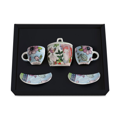  Egan - Le Pupazze - Set 2 tazzine da caffè con piattino e zuccheriera in porcellana - Colore: Azzurro - SKU: 214040 