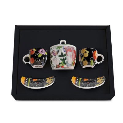  Egan - Le Pupazze - Set 2 tazzine da caffè con piattino e zuccheriera in porcellana - Colore: Nero - SKU: 214041 