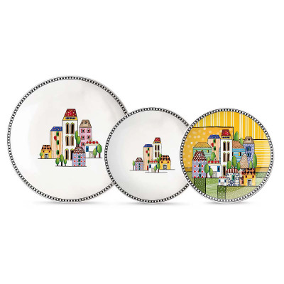  Egan - Modello: Paese Mio - Set 3 pezzi piatto fondo, piano e da dessert in ceramica - Colore: Giallo - SKU: 121067 - Codice EAN: 8055267588749 
