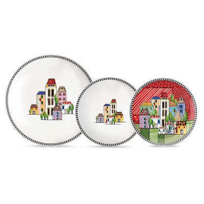  Egan - Modello: Paese Mio - Set 3 pezzi piatto fondo, piano e da dessert in ceramica - Colore: Rosso - SKU: 121065 - Codice EAN: 8055267588725 