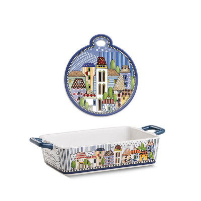  Egan - Set Sottopentola in ceramica smaltata con pirofila "Paese Mio" - Colore: Blu - SKU: 121036 - Codice EAN: 8055267583799 