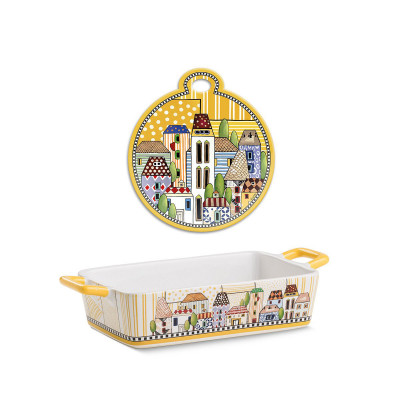  Egan - Set Sottopentola in ceramica smaltata con pirofila "Paese Mio" - Colore: Giallo - SKU: 121035 - Codice EAN: 8055267583782 