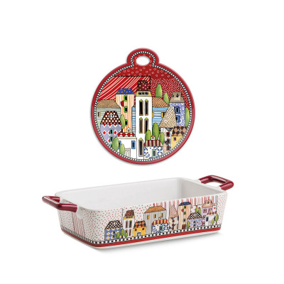  Egan - Set Sottopentola in ceramica smaltata con pirofila "Paese Mio" - Colore: Rosso - SKU: 121034 - Codice EAN: 8055267583775 