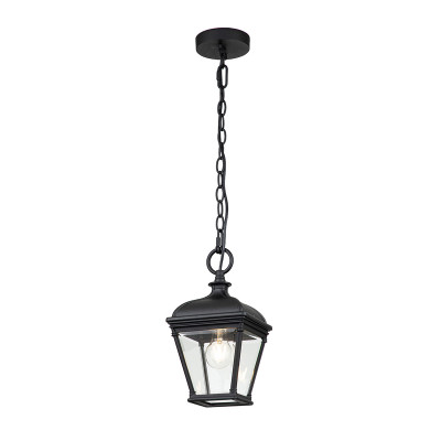  Elstead Lighting - Modello: Bayview - Lanterna a catena media in alluminio con diffusore in vetro dal design rustico - Colore: Nero - Attacco Lampadina: E27 - 1 Lampadina - Watt 60W - Dimmerabile: NO - Grado di Protezione: IP44 - Classe Energetica: A - SKU: BAYVIEW-8M-BK - Codice EAN: 5024005005124 
