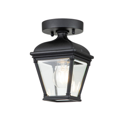  Elstead Lighting - Modello: Bayview - Lanterna in alluminio con diffusore in vetro per portico di design rustico - Colore: Nero - Attacco Lampadina: E27 - 1 Lampadina - Watt 60W - Dimmerabile: NO - Grado di Protezione: IP44 - Classe Energetica: A - SKU: BAYVIEW-PORCH-BK - Codice EAN: 5024005005094 
