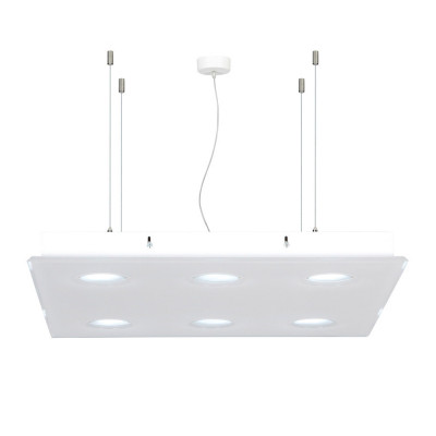  Emporium - Modello: Domino - Lampada a sospensione con diffusore quadrato moderno in plexiglass a 6 luci - Colore: Bianco - Attacco Lampadina: GX53 - 6 Lampadine - Watt 8W - Dimmerabile: NO - Grado di Protezione: IP20 - SKU: E120028008 - Codice EAN: 8023289695103 