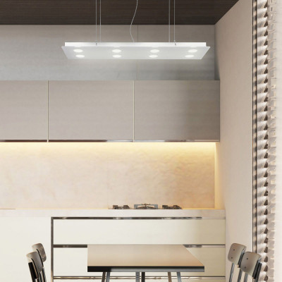  Emporium - Modello: Domino - Lampada a sospensione con diffusore rettangolare moderno in plexiglass a 8 luci - Colore: Bianco - Attacco Lampadina: GX53 - 8 Lampadine - Watt 8W - Dimmerabile: NO - Grado di Protezione: IP"0 - SKU: E120025008 - Codice EAN: 8023289697107 