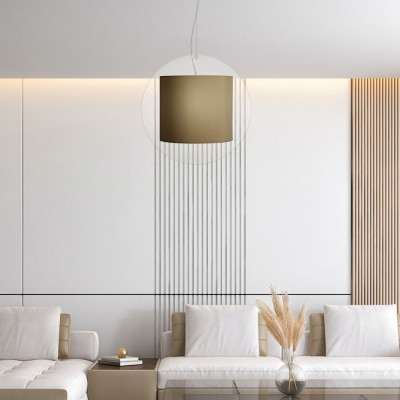  Emporium - Modello: Suri - Lampada a sospensione in plexiglass con diffusore medio ricoperto in tessuto - Attacco Lampadina: E27 - 1 Lampadina - Watt 70W - Dimmerabile: NO - Grado di Protezione: IP20 - SKU: E120089 