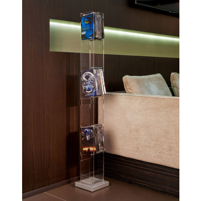  Emporium - Modello: Toast - Porta DVD verticale da terra con base in legno e struttura in plexiglass - Colore: Trasparente - SKU: E120241006 - Codice EAN: 8023289490371 