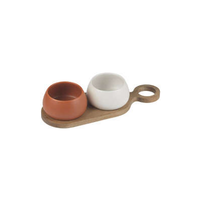  Evviva - Set 2 ciotoline in ceramica con vassoio in legno - Colore: Legno - SKU: EVV-5882 - Codice EAN: 8053617695475 