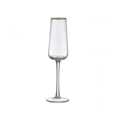  Evviva - Set 6 pezzi calici flute per spumante in vetro filo oro - Colore: Trasparente - SKU: EVV-5584 - Codice EAN: 8053617690548 