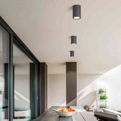  Fabas Luce - Modello: Manu - Plafoniera a led da esterno struttura cilindrica in alluminio portalampada E27 - Colore: Grigio Scuro - Attacco Lampadina: E27 - 1 Lampadina - Watt 15W - Dimmerabile: NO - Grado di Protezione: IP54 - SKU: 6565-61-294 