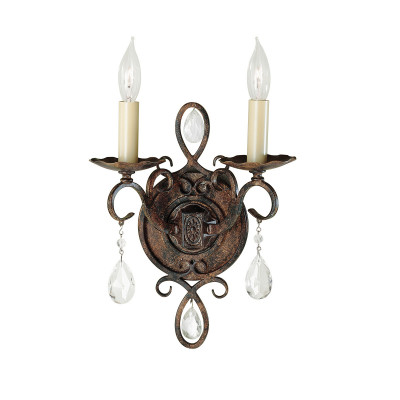  Feiss - Modello: Chateau - Lampada da parete in stile rustico in acciaio e dettagli in cristallo con 2 luci - Colore: Bronzo - Attacco Lampadina: E14 - 2 Lampadine - Watt 60W - Dimmerabile: NO - Grado di Protezione: IP20 - Classe Energetica: A - SKU: FE-CHATEAU2 - Codice EAN: 5024005004783 